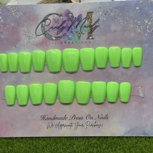 Lime Green Press-On Nail Set – Short Coffin Shape
